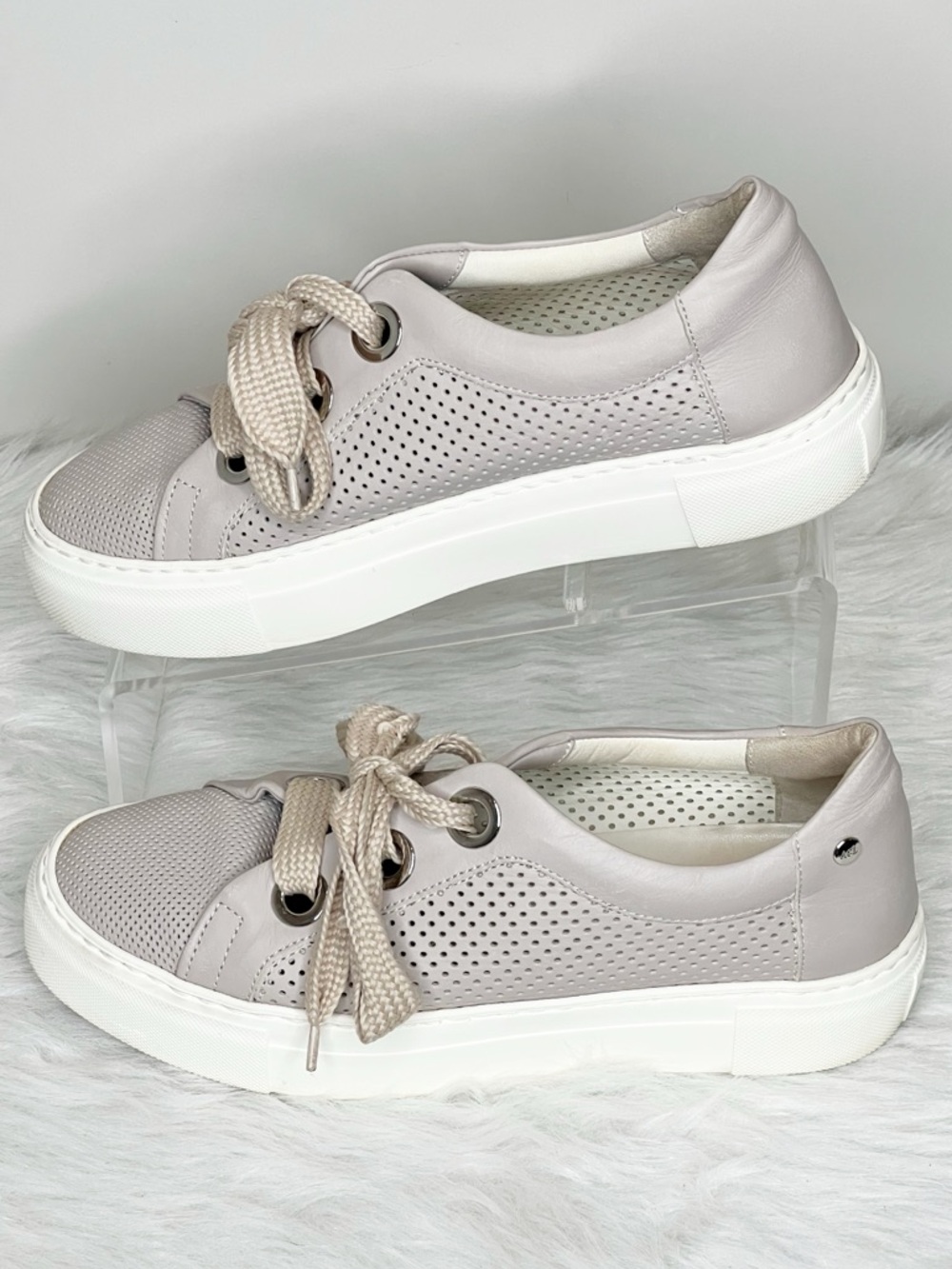 AGL Perforated Leather platform Sneakers In Talc Size 39/9